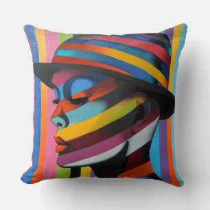 Cojín Decorativo Mujer con sombrero colorido 3 Silueta llamativa