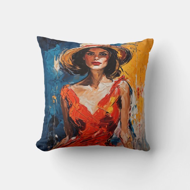 Cojín Decorativo Mujer con traje de cóctel rojo (Anverso)