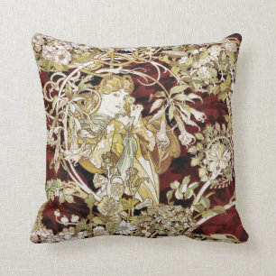 Cojín Decorativo Mujer con un Bello Artes de Alfonso Mucha de la