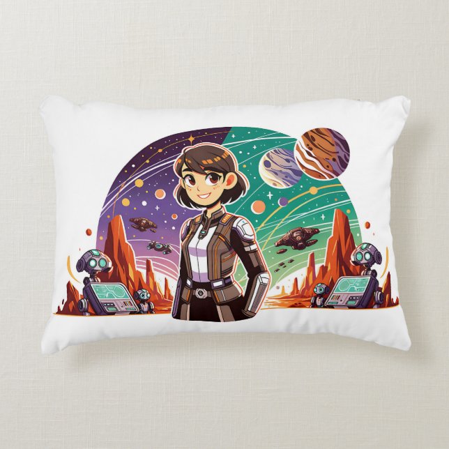 Cojín Decorativo Mujer con uniforme espacial (Anverso)