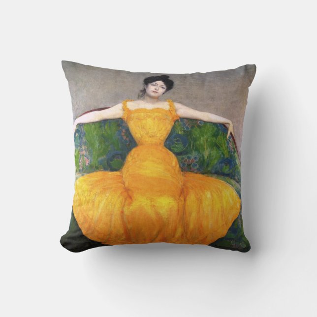 Cojín Decorativo Mujer con vestido amarillo (por Max Kurzweil) (Anverso)