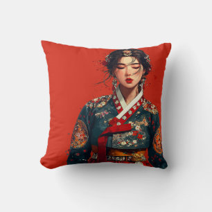 Cojín Decorativo Mujer coreana moderna en retrato de Hanbok