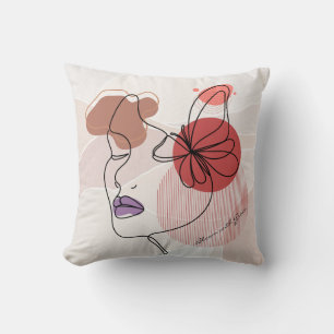 Cojín Decorativo Mujer de Arte de Línea con Mariposa y Formas Abstr
