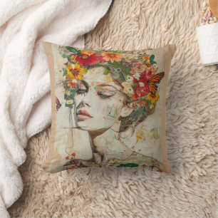 Cojín Decorativo Mujer de Arte de Primavera
