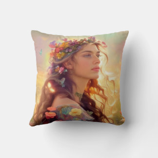Cojín decorativo, mujer de flores y naturaleza
