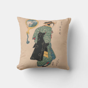 Cojín Decorativo Mujer de kimono japonés antiguo Ukiyo-e grabado en