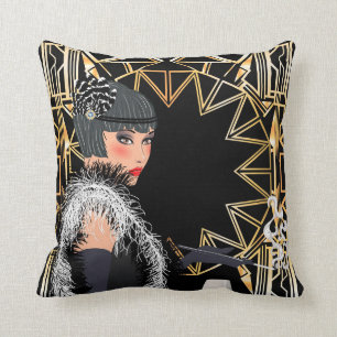 Cojín Decorativo Mujer de moda retro con un vaso de vino 