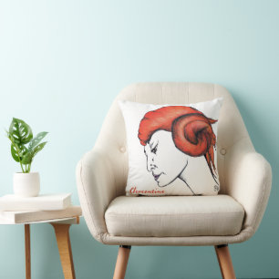 Cojín Decorativo Mujer de pelo naranja mandarina retrato Pop Art