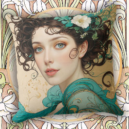 Cojín Decorativo Mujer elegante de pelo oscuro Art Nouveau