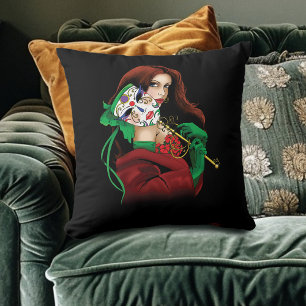 Cojín Decorativo Mujer Elegante Máscara Veneciana Rojo Verde
