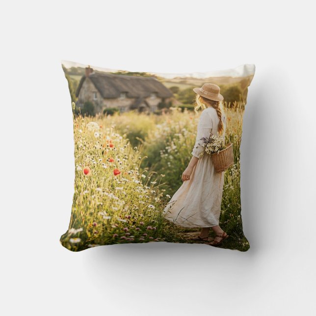 Cojín Decorativo Mujer en Campo de Trigo (Anverso)
