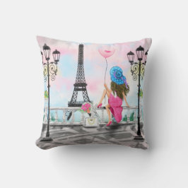 Cojín Decorativo Mujer en el Pillow de París con la Torre Eiffel