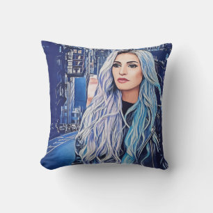 Cojín Decorativo Mujer En La Ciudad Arte Abstracto Surrealista