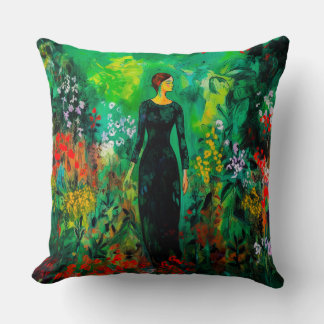 Cojín Decorativo Mujer en la hermosa pradera verde