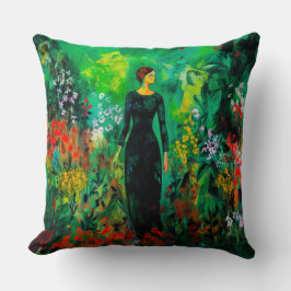 Cojín Decorativo Mujer en la hermosa pradera verde