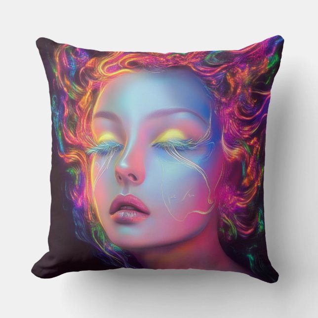 Cojín Decorativo Mujer extranjera con pelo cósmico (Anverso)