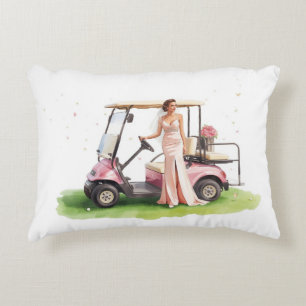 Cojín Decorativo Mujer golfista y carrito rosa Fiesta de despedida