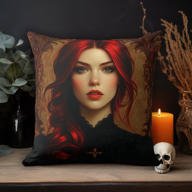 Cojín Decorativo Mujer Gótica de Cabello Rojo (Subido por el creador)