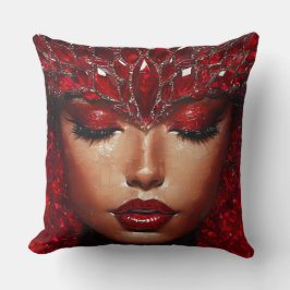 Cojín Decorativo Mujer hermosa con joyas rojas