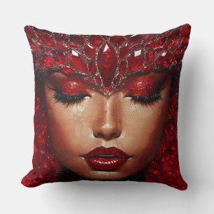 Cojín Decorativo Mujer hermosa con joyas rojas