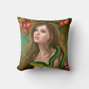 Cojín Decorativo Mujer hermosa Eva y serpiente.