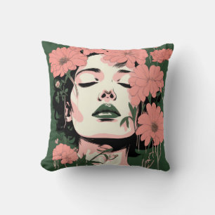 Cojín Decorativo Mujer hermosa y flores