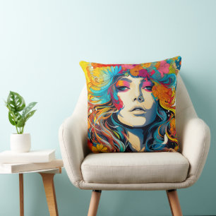 Cojín Decorativo Mujer Hippy Psicodélica de los 60 y 70