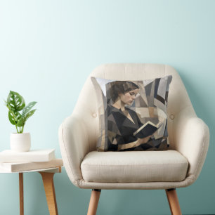 Cojín Decorativo Mujer joven leyendo un libro al estilo de Picasso