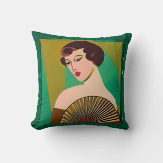 Cojín Decorativo Mujer moderna de estilo Art Deco con ventilador