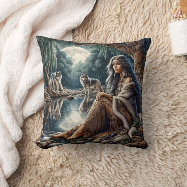 Cojín Decorativo Mujer Nativa Estadounidense Sentada En Agua De Lun (Manta)