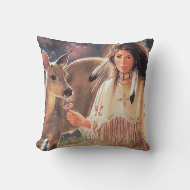 Cojín Decorativo Mujer nativa norteamericana (Anverso)
