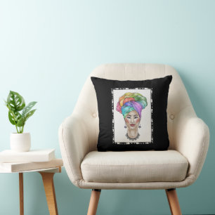 Cojín Decorativo Mujer negra en un turbante colorido