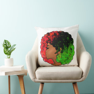 Cojín Decorativo Mujer niña negra panafricana orgullo afro verde ro