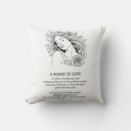 Cojín Decorativo Mujer pacífica, rosa blanca y negra