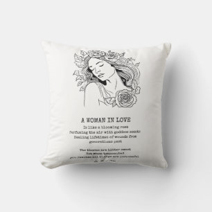 Cojín Decorativo Mujer pacífica, rosa en blanco y negro