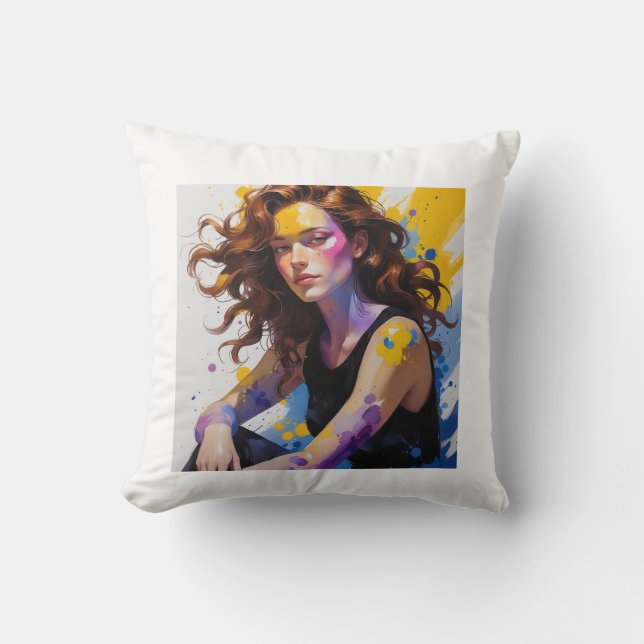 Cojín Decorativo Mujer pintada a la acuarela (Anverso)