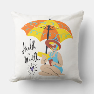 Cojín Decorativo Mujer Retro Vacaciones en la Playa & La Salud es R