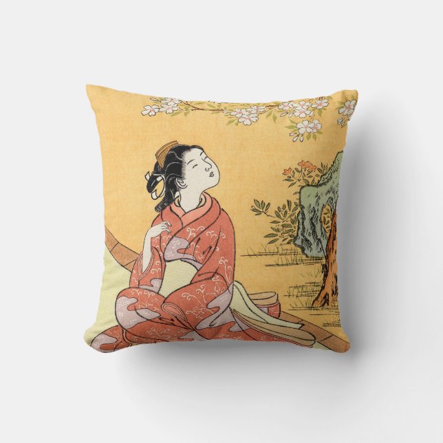 Cojín Decorativo Mujer sentada bajo los cerezos en flor (Anverso)