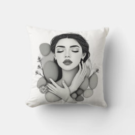 Cojín Decorativo Mujer serena con piedras y plantas
