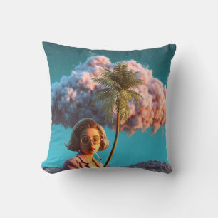 Cojín Decorativo Mujer surrealista con palmera