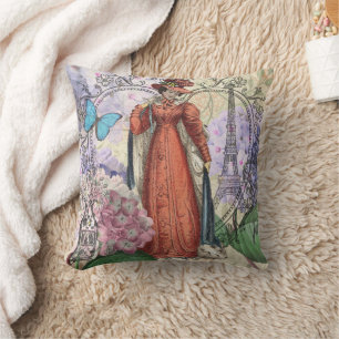 Cojín Decorativo Mujer victoriana de moda colorida roja