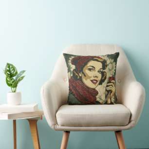 Cojín Decorativo Mujer y Hilo Vintage