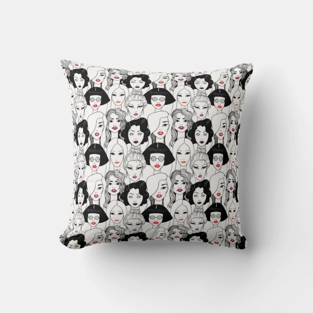 Cojín Decorativo Mujeres con el modelo del lápiz labial (Anverso)