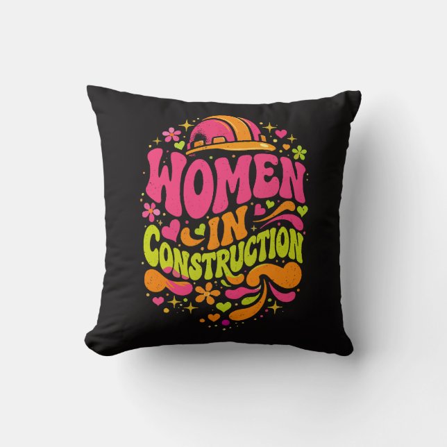Cojín Decorativo Mujeres en la Construcción Empoderamiento Retro (Anverso)
