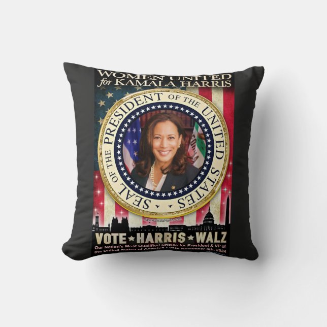 Cojín Decorativo Mujeres unidas por Kamala Harris (Anverso)