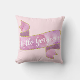 Cojín Decorativo Mujeriego Rosa Bonito Hello Precioso Listón Dorado
