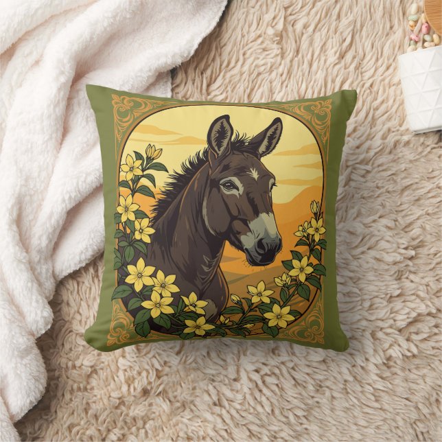 Cojín Decorativo Mula rodeada de flores de jazmín amarillo (Manta)