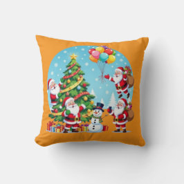 Cojín Decorativo **“Multi-Santa Christmas Fun – 3D Cartoon Transpar
