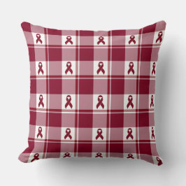 Cojín Decorativo Multiple Myeloma Cancer Awareness Plaid Burgundy