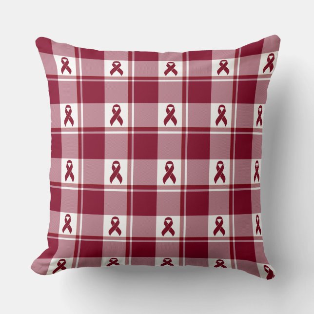 Cojín Decorativo Multiple Myeloma Cancer Awareness Plaid Burgundy (Anverso)